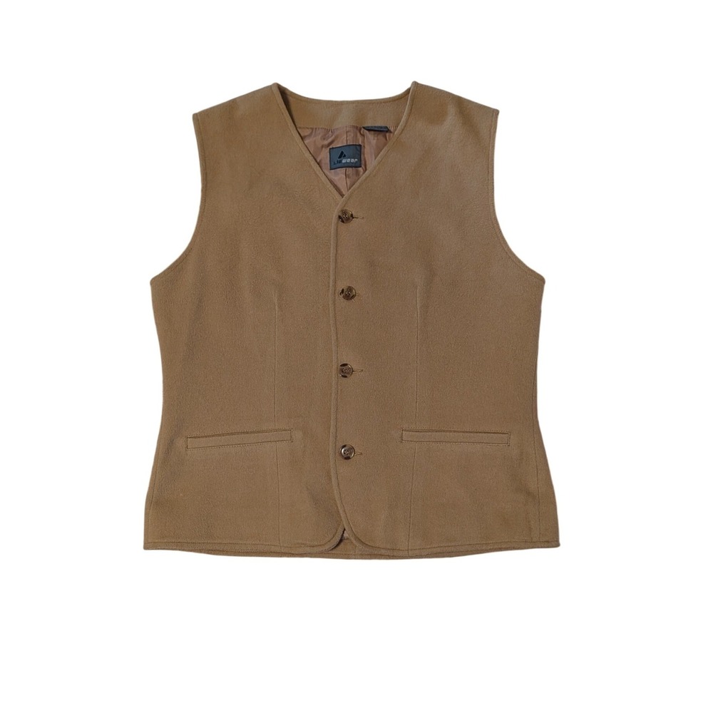 Vintage Lizwear Wool Blend Vest Camel Tan Button Front Dark Academia 90s Small